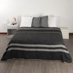 Thick Alpaca Wool Blanket Heavyweight for Camping Outdoors or Using Indoors | Soft Peruvian Alpaca Wool Blankets (Dark Gray -Soft Gray Stripes, Queen)