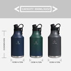 Insulated Water Bottle with Straw Lid Dustproof, 64 Oz Double Wall Stainless Steel Water Bottle for Hot and Cold Beverages, Leafproof BPA Free and Dishwasher Safe-64 Oz Navy Blue