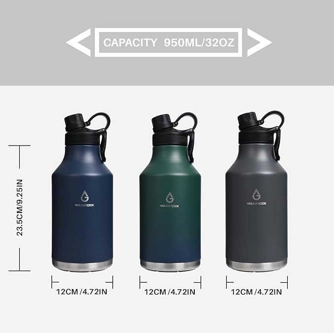 Insulated Water Bottle with Straw Lid Dustproof, 64 Oz Double Wall Stainless Steel Water Bottle for Hot and Cold Beverages, Leafproof BPA Free and Dishwasher Safe-64 Oz Navy Blue
