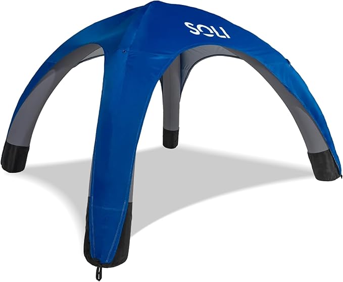 SOLI: Air Canopy 12' - Ultra Marine Blue - Outdoor & Beach Self-Inflating Sun Tent, Shade Wall, UPF 50+, Pump-Stakes, Lightweight & Portable, Backpack