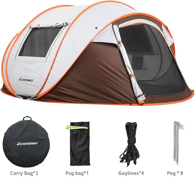 EchoSmile Instant Pop Up Camping Tent, 2/4/6 Person, Easy Setup Tent, Water Resistant Dome, Portable with Carry Bag