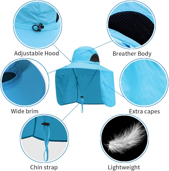 Sun Blocker Hats Outdoor Sun Protection Fishing Cap with Neck Flap Large Brim Outdoor Hat