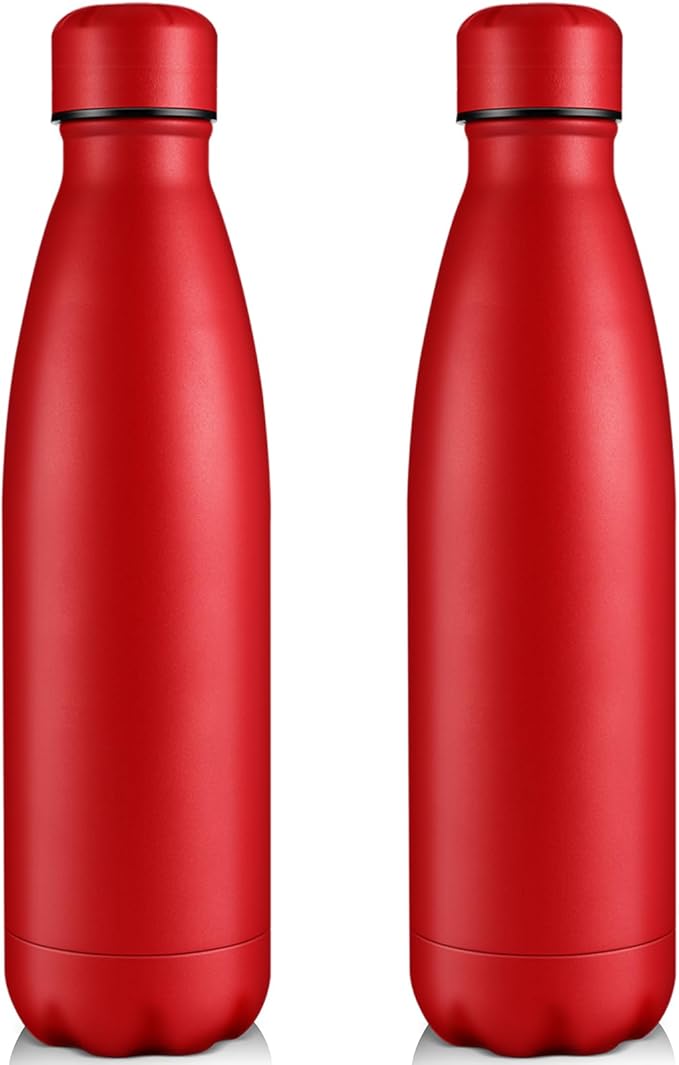Volhoply 25oz Insulated Water Bottles 1/2/4 Pack, Double Wall Stainless Steel Vacuum Flask Keeps Cold & Hot, BPA Free Leakproof Bottle (Red,2 Pack)