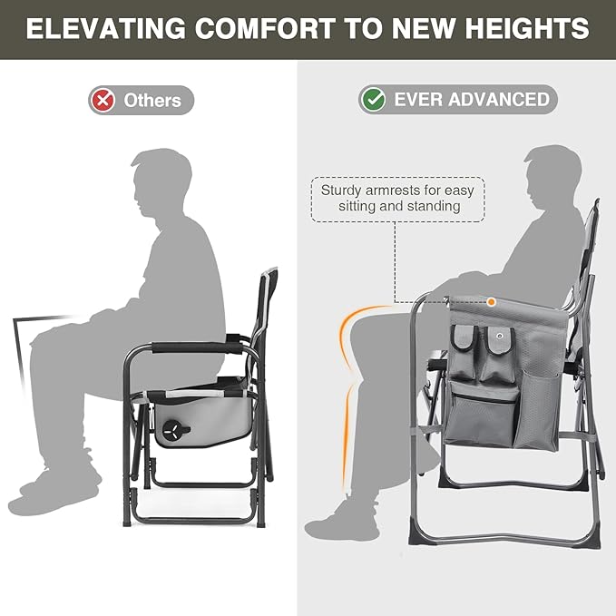 EVER ADVANCED Lightweight Folding Directors Chairs Outdoor, Aluminum Camping Chair with Side Table and Storage Pouch, Heavy Duty Supports 350LBS
