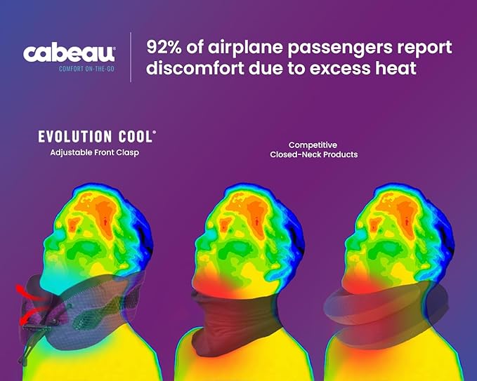 Cabeau Long Haul Flight Cooling Travel Neck Pillow – Evolution Cool – Supportive Memory Foam with Airflow Vents – Compact with Carrying Case (Red)