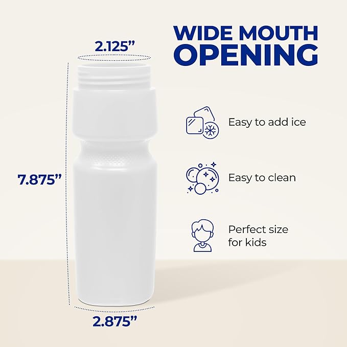 Rolling Sands USA Made 20 Ounce Sports Water Bottles - 24-Pack Bulk BPA-Free Blank Sports Bottles for Teams & Classrooms - White Bottle/White Lid, No Smell No Taste