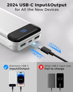 Portable Charger Power Bank 40000mAh Powerbank PD 30W and QC 4.0 Fast Charging External Battery Pack with USB-C LED 3 Outputs & 2 Inputs Portable Charging for iPhone 15 14 13 (White)