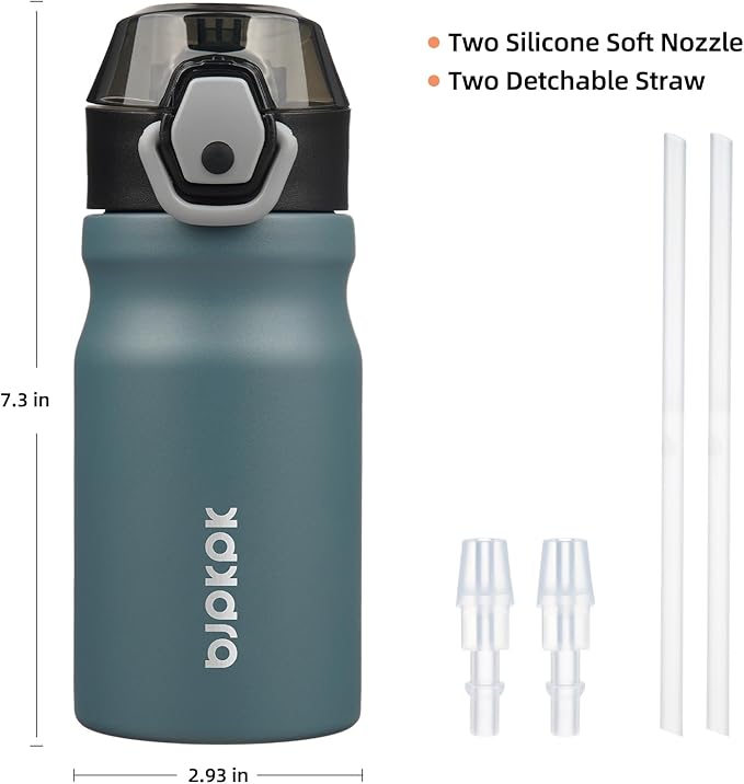 BJPKPK Insulated Water Bottle 14oz Stainless Steel Water Bottles With Straw And Carry Handle Double Wall Metal Thermo,Dark Grey