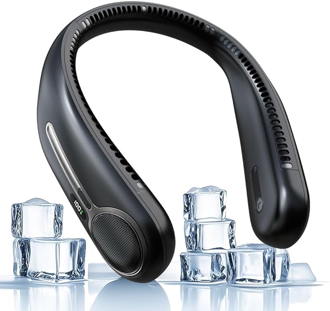 Portable Neck Fan,Hands Free Personal Wearable Bladeless Fan,6000mAh USB Rechargeable,360° Cooling,LED Display,4-Speeds,Birthday Gifts for Men Women Dad Mom,Outdoor Indoor Travel Camping (Black)