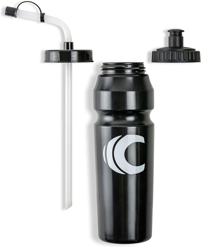 Cannon Sports 1 Liter Sports Water Bottle, BPA-Free, 34 Oz Capacity, Large Mouth, 2 lids (Straw and Squeeze), Great For Helmet Sports Such As Hockey, Lacrosse, Football, Boxing (Black)