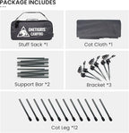 ONETIGRIS SUPRANUBIS Camping Cot, Height Adjustable with Cot Leg Extenders, Strong Support 330lbs, Lightweight Comfortable Folding Bed for Camping, Hiking, Travel, Truck, Beach, Office Nap