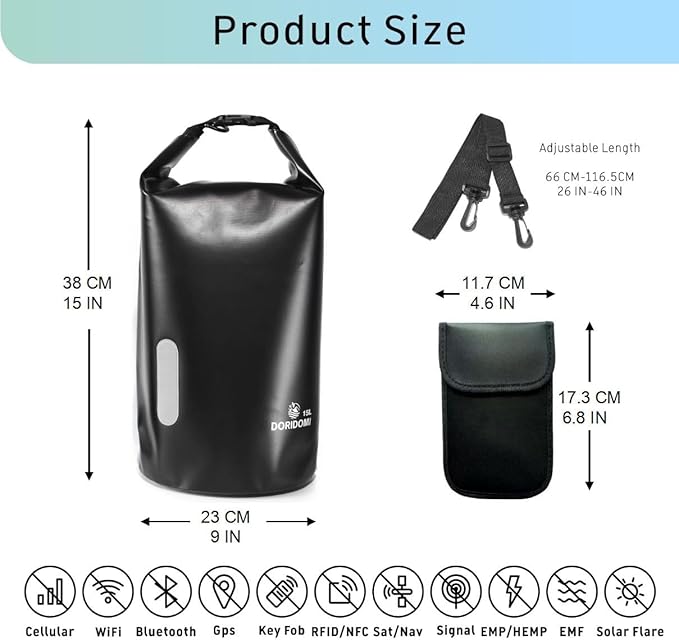 Faraday Bags 15L Set, Waterproof EMP Bag, Military Grade Faraday bag, RFID Signal Blocking Shield Bag, Large Dry Bag for Phones & Laptops Security, Protect Data Devices From Hacking