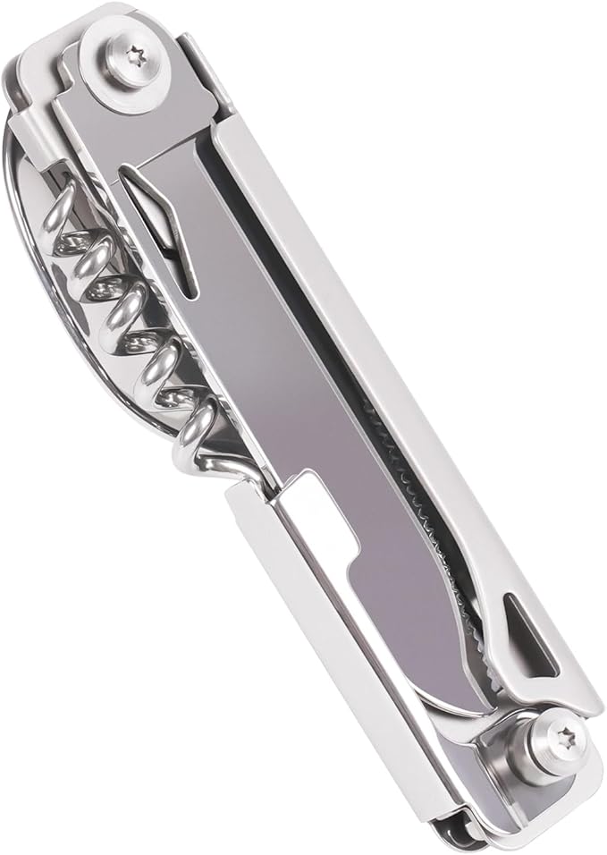 Portable 5-in-1 Camping Utensils - Detachable Travel Utensils Flatware Set - Compact Camping Multitool With Spoon, Fork, Knife, Bottle Opener - Great for Outdoor Adventures (Stainless Steel)