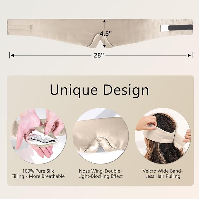 ZIMASILK 100% 22 Momme Mulberry Silk Sleep Mask - Full Silk Filled, Ultra-Soft & Breathable, Face-Hugging Blackout Eye Cover for Sleeping (Taupe)