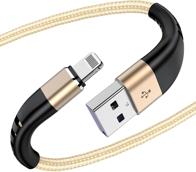 Essri 2Pack for iPhone Charger Cord 1FT, Lighting Cable 1 Feet to USB Charging Cable, Nylon Braided Charging Cord 1 Foot Compatible with iPhone 14 13 12 11 X XS XR Pad - Gold
