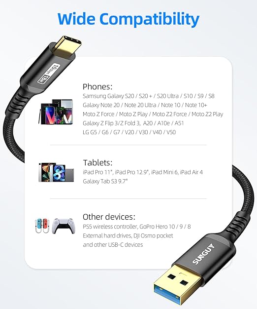 SUNGUY 10Gbps Android Auto USB C Cable, 1.5FT 3A USB 3.1 Gen 2 Fast Charging & Data Transfer USB C CarPlay Cable, Compatible with iPhone 17/16/15 Pro Max, Galaxy S22 S21 Note 20, Pixel 6 5 (Black)