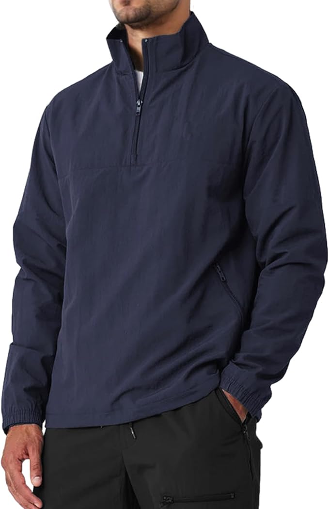 Men's Casual Quarter Zip Pullover Golf Windbreakers Athletic Lightweight Jacket Hiking Running Sweatshirt with Pockets