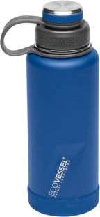 EcoVessel Stainless Steel Water Bottle with Insulated Dual Lid, Insulated Water Bottle with Strainer and Silicone Bottle Bumper, Coffee Mug – 32oz (Navy Nightfall)