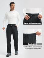 baleaf Men's Fleece Lined Hiking Cargo Pants Softshell Water Resistant Snow Thermal Pants Winter Insulate with Zipper Pocket