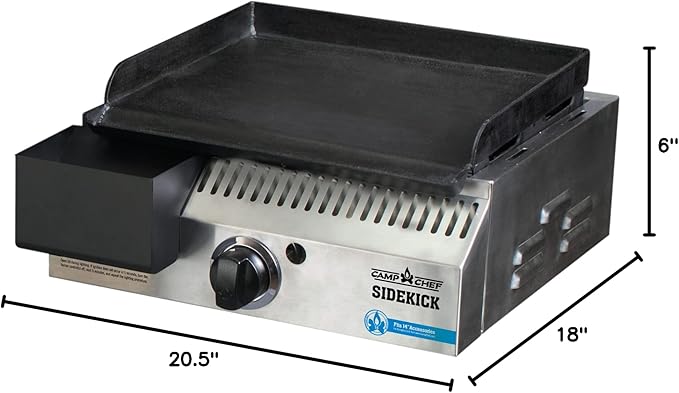 Camp Chef Sidekick Grill Accessory, Flat Top Griddle included, 14" cooking system compatible, Stainless/Black