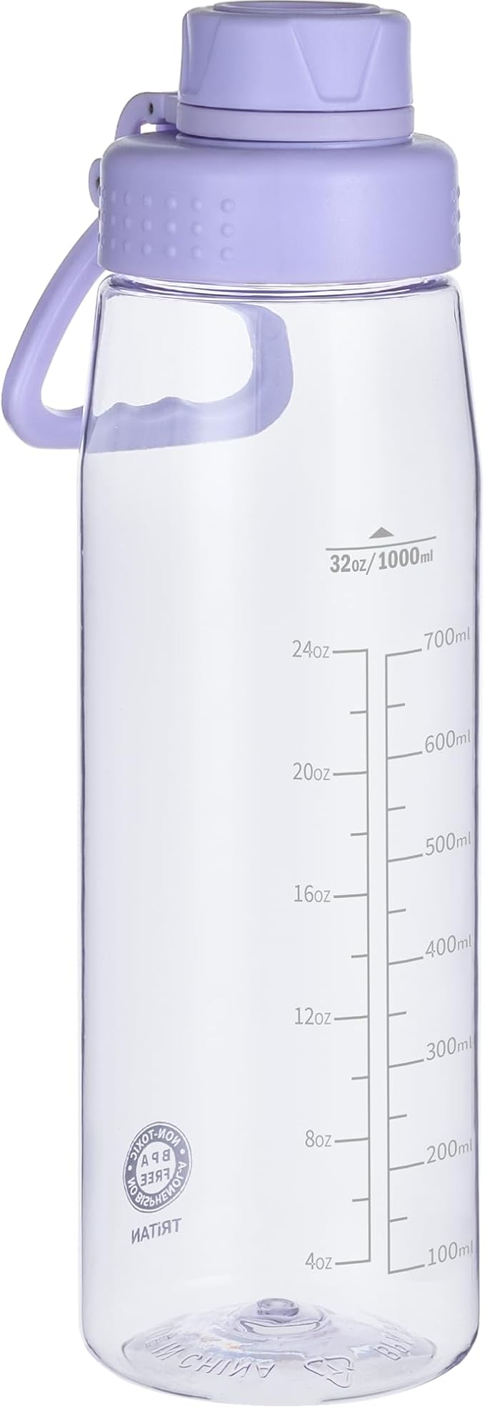 Water Bottle 32oz, clear water bottle with Spout Lid and Carry Handle, Reusable, Tritan, BPA Free, Hiking Water Bottle Suitable for Travel, Outdoors, Gym, Travel, Home, School (Light purple)