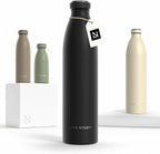 LARS NYSØM Stainless Steel Insulated Water Bottle 12oz 17oz 25oz 34oz 51oz | Insulated Thermo Flask for Hot and Cold Beverages | Leakproof Drinking Bottle (Carbon Black, 33.9oz)