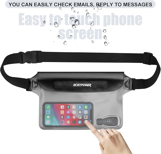 ECHTPower 2-Pack Waterproof Pouch Bag, Waterproof Fanny Pack, Waterproof Dry Bag with Adjustable Waist Strap for Beach Swimming Kayaking Floating Boating