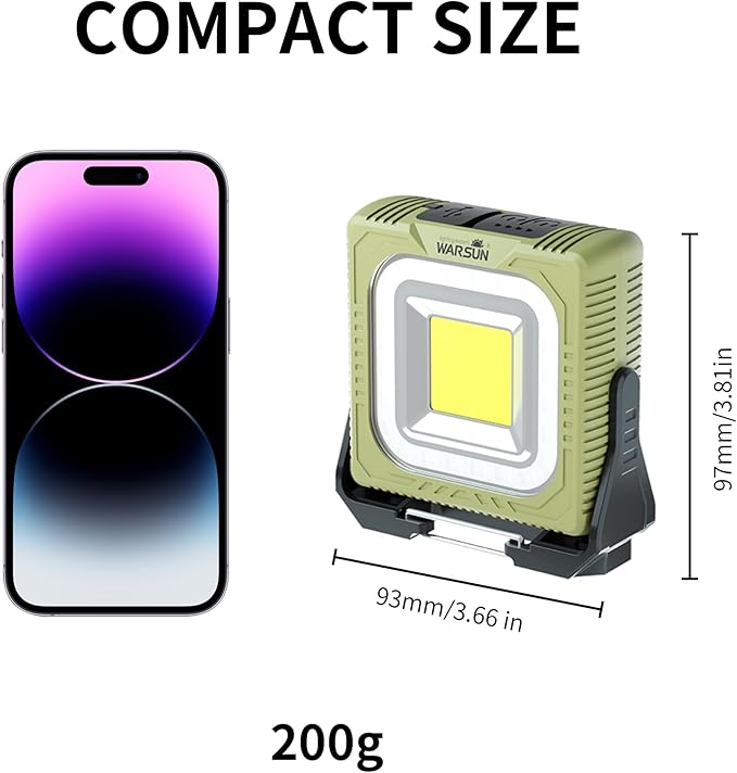 WARSUN Camping Light,Lightweight LED Camping Light,Long Lasting,Multi Lighting,Rechargeable Type C,Magnetic,Hanging,Outdoor,Hiking,Camping (Light Green)