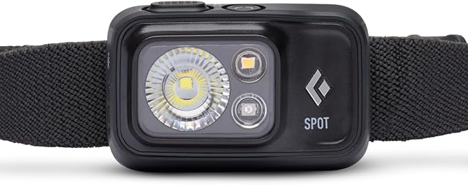 BLACK DIAMOND Spot 400 LED Headlamp, Waterproof and Dimmable Battery Powered Light for Camping, Hiking, Running, Work with Red Light Headlamp Mode, Black