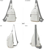 7L Sling Bag For Women Faux Leather Anti Theft Small Casual Daypack Backpack Fanny Pack Crossbody Chest Bags Purse Waterproof Beige