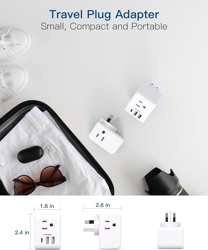 Australia New Zealand Power Plug Adapter, US to Australia Travel Adapter with 3 American Outlets 3 USB Ports (2 USB C), Type I Plug Adapter Travel Essentials for USA to Australia, Argentina, China