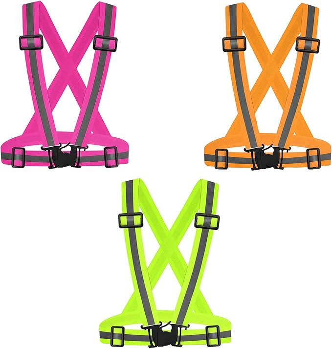 3Pcs Reflective Running Vest, Adjustable Elastic Straps Lightweight 360°High Visibility for Outdoor Walking, Jogging
