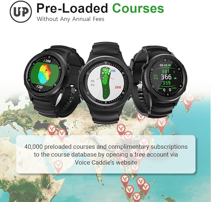 Voice Caddie A3 Golf Watch Subscription Free with Green Undulation, 40k+ Preinstalled Courses, Lightweight w/Slope Mode 1.3" Color Touchscreen, Pin Reload, Smart Green View Golf GPS & Fitness Mode BK