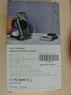 Foldable Wireless Charger 3 in 1 - Magnetic Wireless Charging Station for Apple Magsafe Charger Stand with Light,Aluminum Portable Travel Charger Dock for iPhone 17/16/15/14/13/12,Apple Watch,AirPods