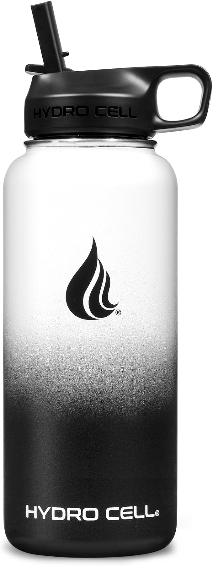 HYDRO CELL Stainless Steel Insulated Water Bottle with Straw - For Cold & Hot Drinks - Metal Vacuum Flask with Screw Cap and Modern Leakproof Sport Thermos for Adults (Black/White 32oz)