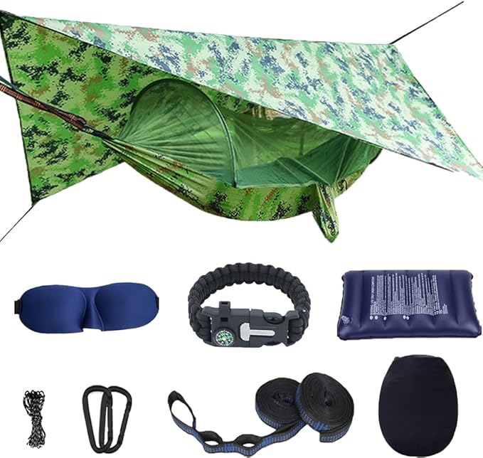 Camping Hammock with Mosquito Net and Rain Fly - Travel Hammock Bug Net - Hammock Tent for Outdoor Hiking Backpacking Travel Camping Accessories and Camping Gear…