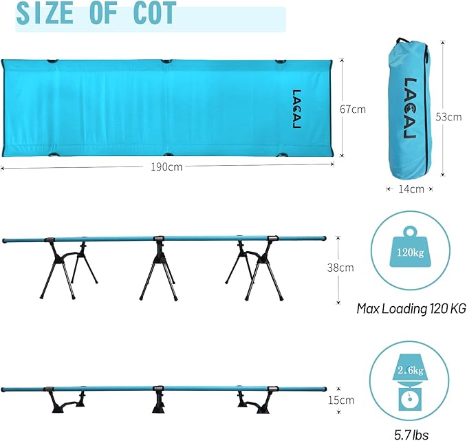Foldable High/Low 2 Modes Camping Cot, with Extend Legs, Storage Bag, Ultralight & Durable Backpacking Travel Tent Cot, Max Loading Capacity 264lbs, Easy to use for Woman & Man