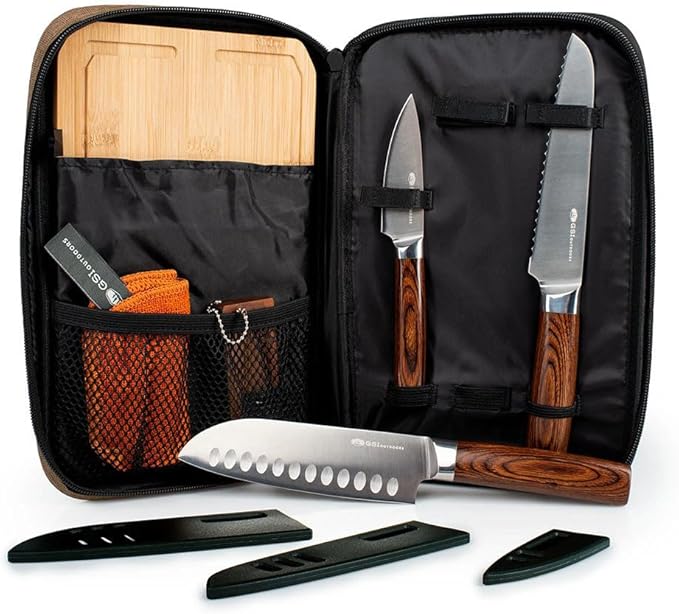 GSI Outdoors, Rakau Gourmet 3-Piece Camping Knife Set with Stainless Steel Blades and Waterproof Wood Handles, Perfect for Outdoor Cooking and Adventures