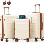 luggage sets 3 Piece with Spinner Wheel,100% PC Material Lightweight Durable,Expandable Carry On Travel Hardside Suitcase sets with TSA Lock for Men and Women (White+brown)