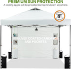 10'x10' Pop Up Canopy Tent with 1 Sidewall and 6 Pockets, One Push Setup, Instant Shade Tent with Vented Roof for Beach Patio Outdoor, Case, 8 Stakes, 4 Ropes, 4 Sandbags (White)