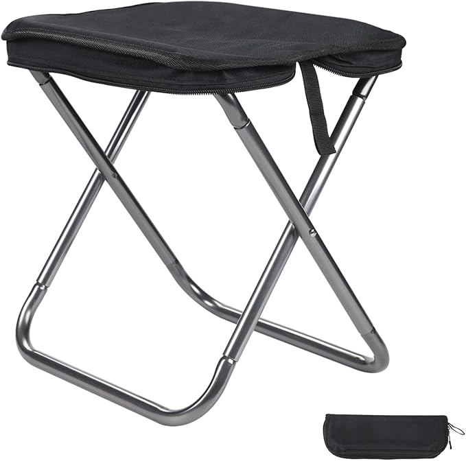 13-inch Lightweight Aluminum Folding Stool - Portable Compact Camping Stool Supports 300lbs, Handbag Style Carry - Ideal for Camping, Fishing, Backpacking, Outdoor, Travel