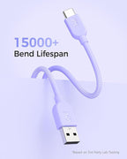 Cable Matters 3-Pack Short USB A to USB C Cable 3ft in Orange Blue Purple, Support Apple CarPlay, Android Auto, USBA to USBC Charging Cable for iPhone 16/15 Pro Max Plus, Galaxy S23