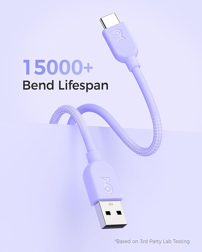 Cable Matters 3-Pack Short USB A to USB C Cable 1ft in Orange Blue Purple, Support Apple CarPlay, Android Auto, USBA to USBC Charging Cable for iPhone 16/15 Pro Max Plus, Galaxy S23