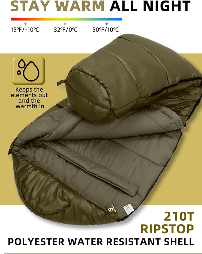 Bessport Mummy Sleeping Bag | 15-45 ℉ Extreme 3-4 Season Sleeping Bag for Adults Cold Weather– Warm and Washable, for Hiking Traveling & Outdoor Activities
