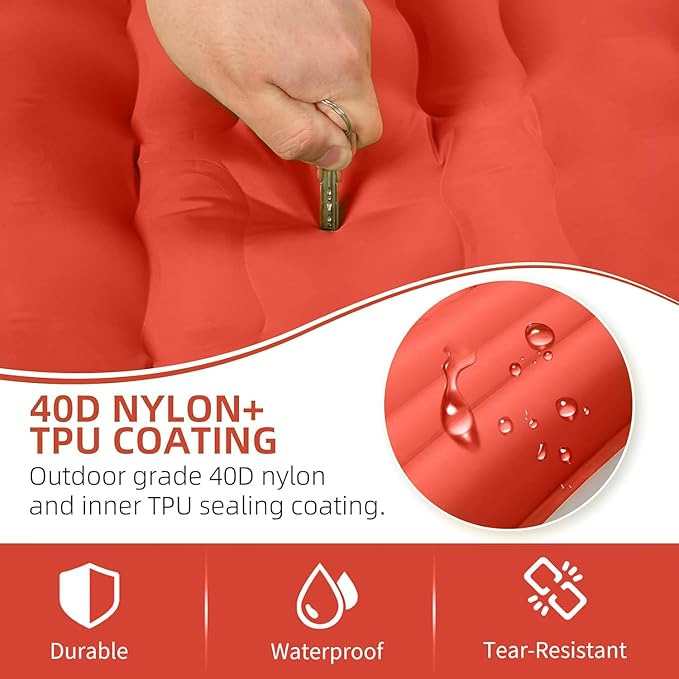 Double Sleeping Pad Camping, Self Inflating 6'' Extra-Thick 2 Person Pillow Built-in Foot Pump Waterproof Inflatable Sleeping Mat Backpacking, Tent, Hiking, Portable Camping Pad