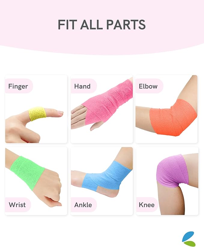 FriCARE Self Adhesive Bandage Wrap, Medical Tape in First Aid Kit, Cohesive Bandages for Wounds Sport Vet, 2 Inches X 5 Yards 16 Rolls, Glowing