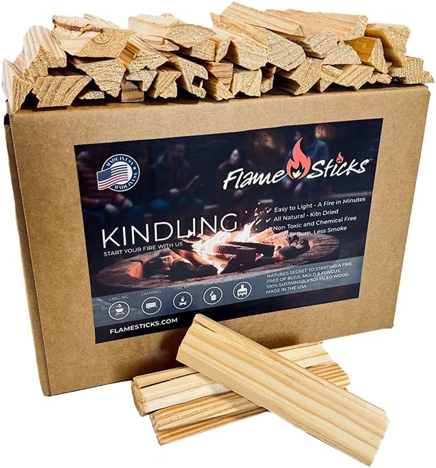 Flame Sticks Natural Wood Kindling 7–8 lbs of 5-6" Long Kiln-Dried Fire Starter Sticks, 100% Chemical-Free – Easy Lighting for Campfires, Fire Pits, Grills, Pizza Ovens & Wood Stoves