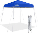 EAGLE PEAK 8x8 Slant Leg Pop-up Canopy Tent Easy One Person Setup Instant Outdoor Beach Canopy Folding Portable Sports Shelter 8x8 Base 6x6 Top (Blue)