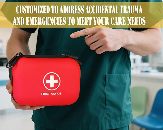 First Aid Kit 196 Piece Waterproof Hard Shell Eva Portable Survival Kit for Home, Camping, Cars, Hiking, Travel, Outdoor, Adventure Emergency Medical Kits (Red)