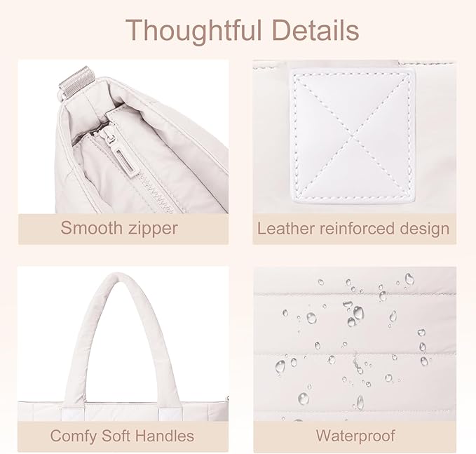 Tote Bag for Women Puffer Work Tote Handbag Large Quilted Nurse Bag with Zipper for Travel